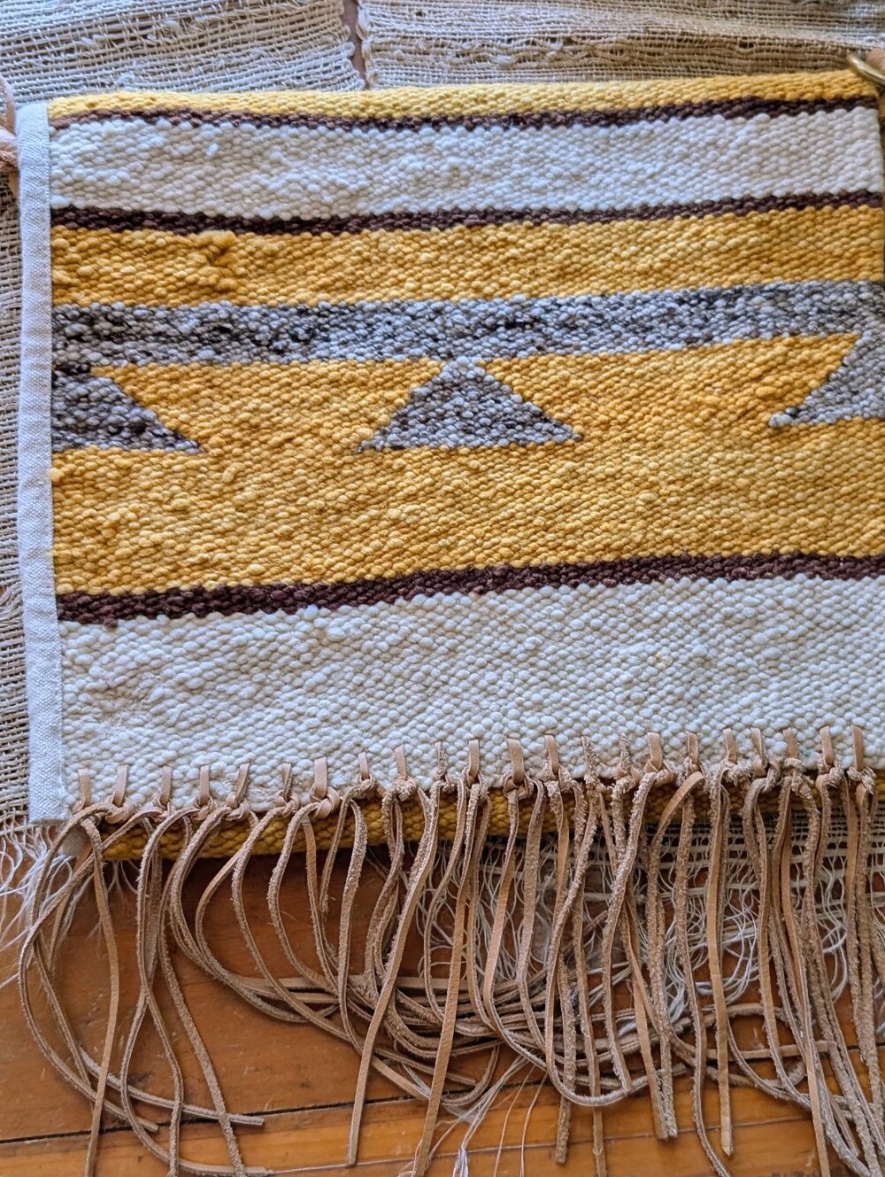 TOTeM Handwoven Fringe Bag Southwestern Aztec Wool Leather Clutch READ